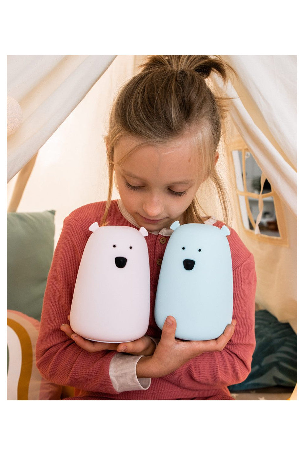 Lampă de veghe Big Bear cu telecomandă Rabbit & Friends – Silicon, 7 culori LED, Roz