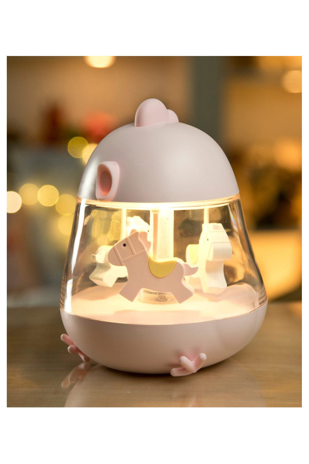 Lampă de veghe Chicklet Rabbit & Friends cu carusel și cutie muzicală, LED multicolor, încărcare USB, Roz