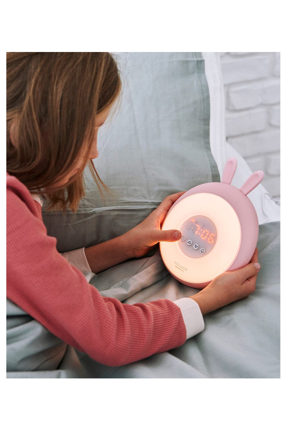 Ceas deșteptător cu lumină Wake-Up Rabbit & Friends, funcție sunrise/sunset, LED, Roz