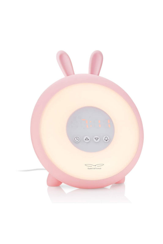 Ceas deșteptător cu lumină Wake-Up Rabbit & Friends, funcție sunrise/sunset, LED, Roz