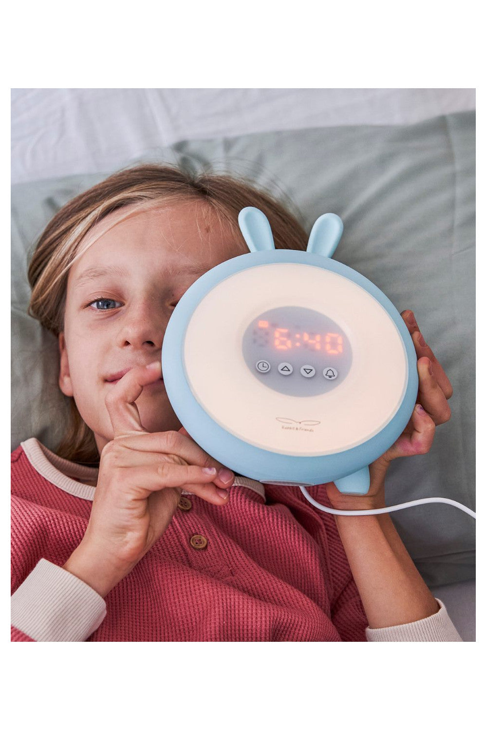 Ceas deșteptător cu lumină Wake-Up Rabbit & Friends, funcție sunrise/sunset, LED, Albastru