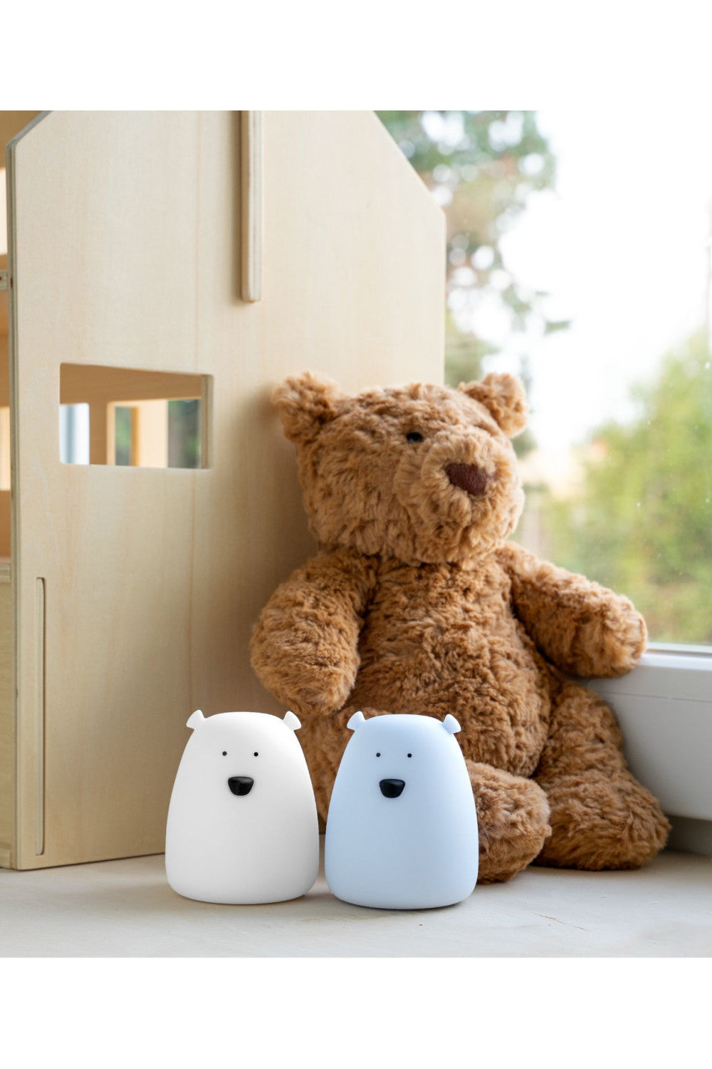 Set 2 Lămpi de Veghe Mini Ursuleț Rabbit & Friends – Alb & Albastru Arctic, Silicon, Lumină LED pentru Copii