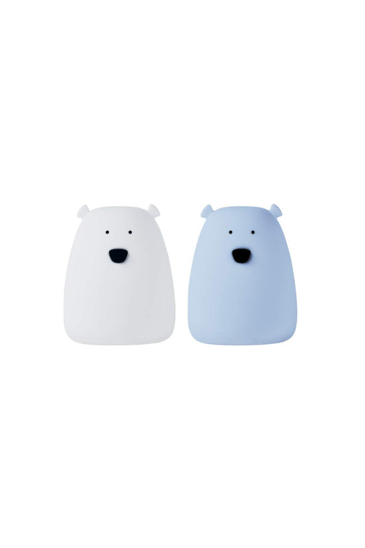 Set 2 Lămpi de Veghe Mini Ursuleț Rabbit & Friends – Alb & Albastru Arctic, Silicon, Lumină LED pentru Copii