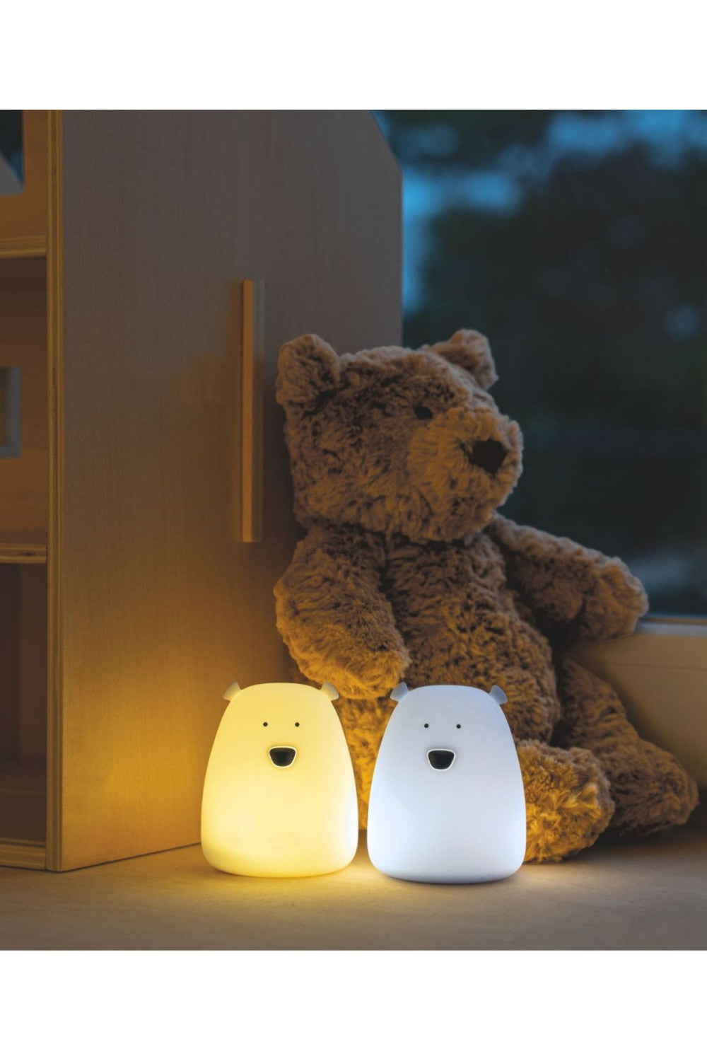Set 2 Lămpi de Veghe Mini Ursuleț Rabbit & Friends – Alb & Albastru Arctic, Silicon, Lumină LED pentru Copii